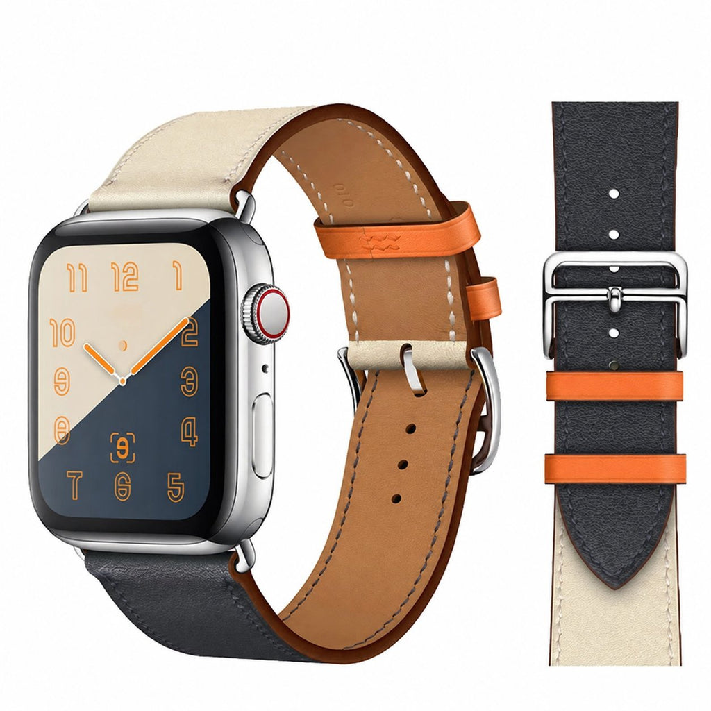 Apple Watch対応レザーバンド：オフホワイト・ブラック・オレンジ配色